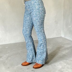 NWOT Reversible Blue Floral Flare Jeans